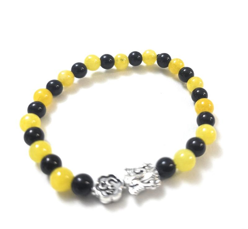 Product Introduction of Om Ganeshay Namah Bracelets with Yellow Citrine and Black Onyx for Health and Protection, Hand Made in the UK 1