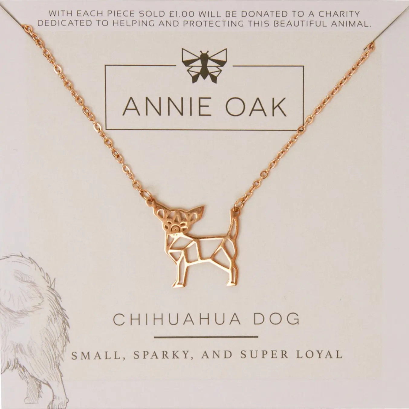 Chihuahua Dog Geometric Necklace Gold, Rose Gold or Silver