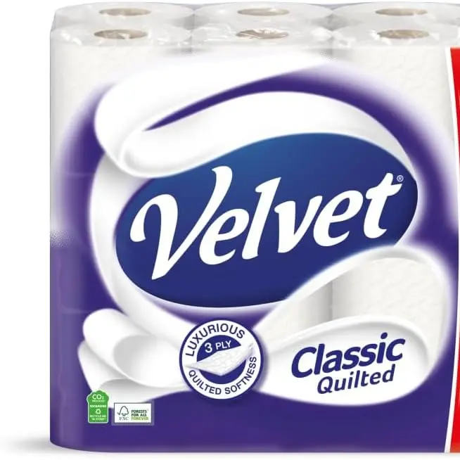 Velvet Classic Quilted Toilet Tissue 24 Rolls - Luxuriously Soft, Strong and Absorbent Toilet Roll - Jumbo Bulk Pack 24 Rolls - 3-ply - White 1
