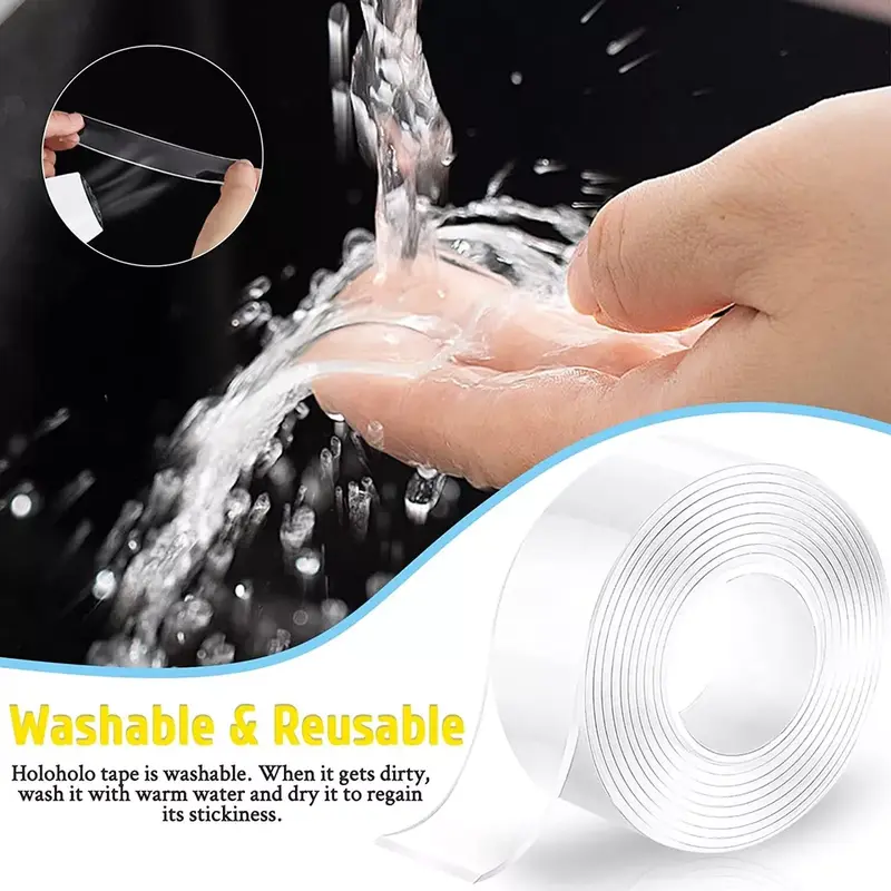 Reusable Tape Double Sided Washable Grip Adhesive Nano Clear Traceless Removable 6