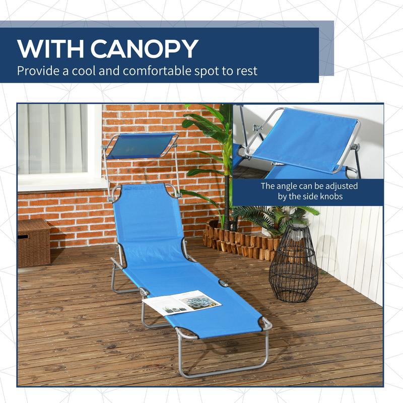 Outsunny Sun Lounger, with Adjustable Face Canopy - Bright Blue 5