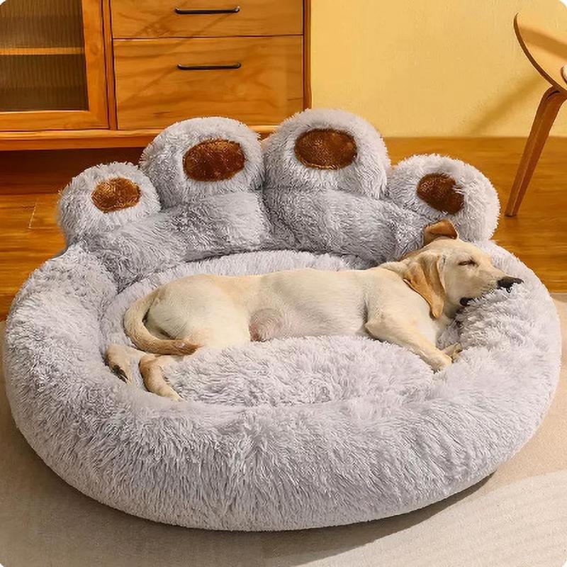 Fluffy Plush Bed For Dogs & Cats, Pet Nest Warm Comfortable Dog Sleeping Bear Paw Shaped Beds, Anti-Slip Pet Sofa Cushion Small Medium Large Dog Breeds 2