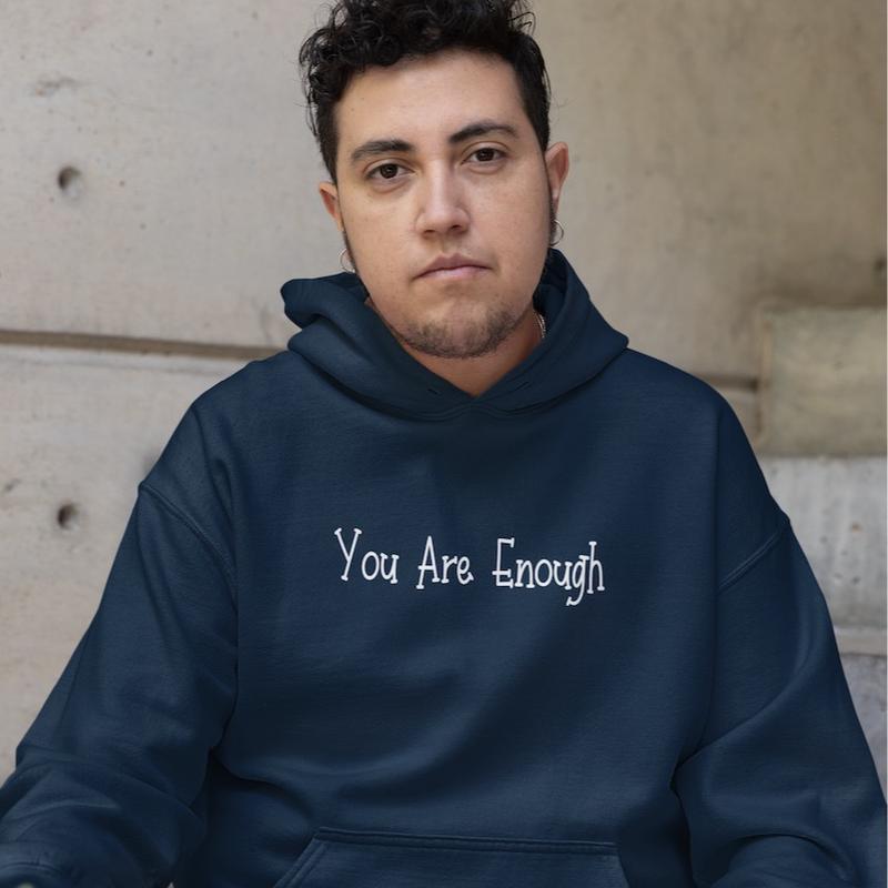You are Enough hoodie, mindful hoodie, wellbeing , slogan hoodie, daily affirmation printed hoodie, Dear person behind me, Mental Health Cotton Fabric Menswear Pocket Soft Hem Sweaters Polyester Relaxed Fit Tops Pullover Clothing Casual Long Sleeve Ribbed 0