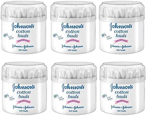 Johnson's Baby Cotton Buds (200) - Pack of 6 - Naturally Absorbent with 100% Pure Cotton Tips & 100% Paper Sticks 1