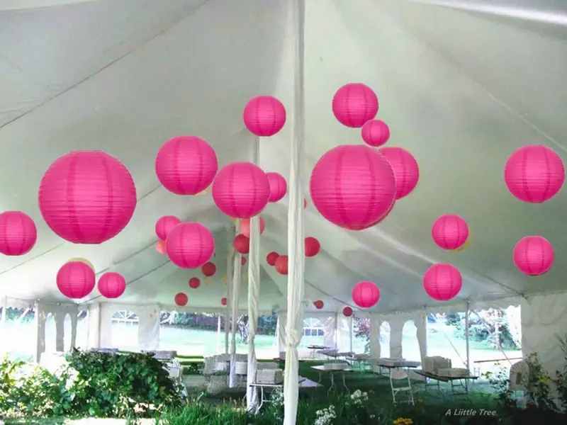 A Liittle Tree- 12PCs HOT PINK Mix Size Paper Lantern Lanterns Lampshade Birthday Wedding Party Decor 2