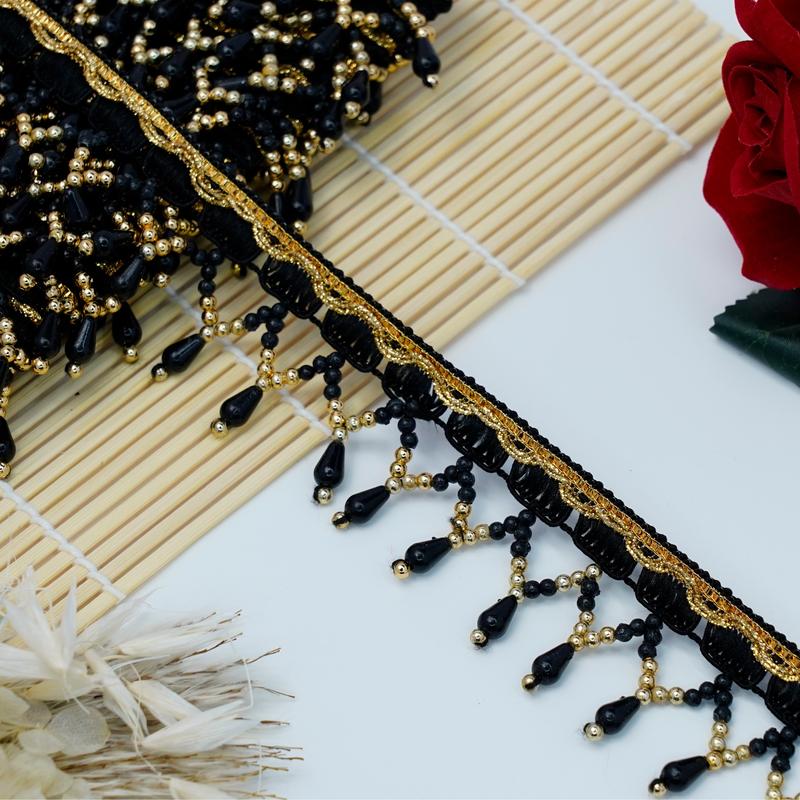 2 Yrds Beaded Multicoloured Fringe Scalloped Shape Pearl Vintage Style Trim Ribbon Sewing on Edging Perfect for adding a touch of vintage charm to wedding stationery or craft projects Decoratiing Lamp Shade,Curtain edging,table cloth edging Decoration 7
