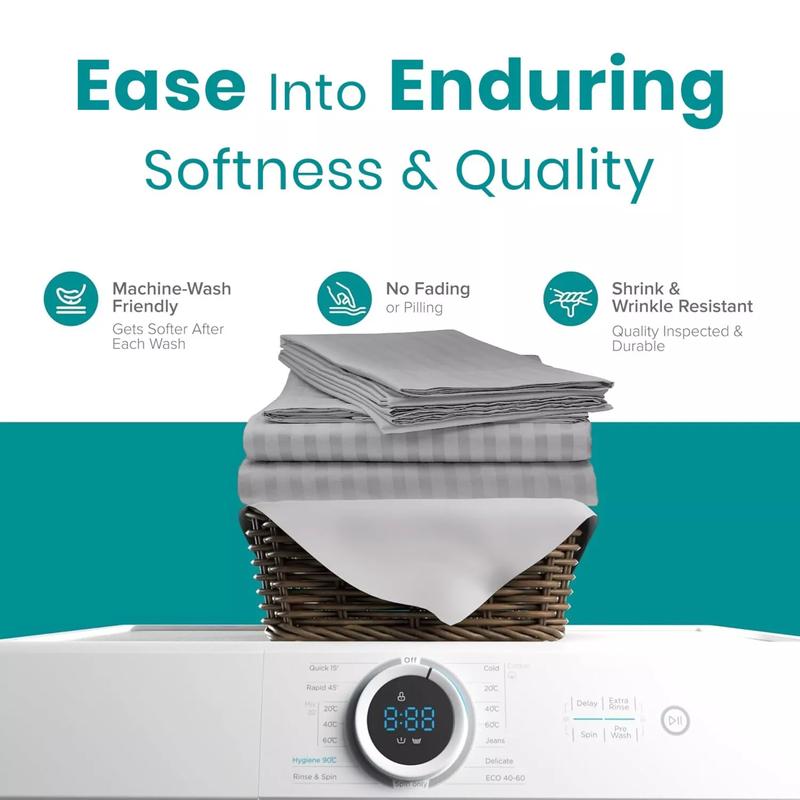 Product Introduction of Stripe Extra Deep Fitted Sheet - 400 Thread Count, 100% Egyptian Cotton, Soft & Breathable Bedding 5