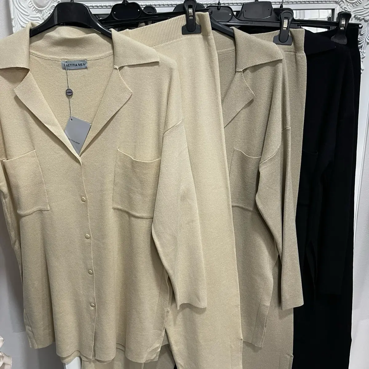 Women's Knitted Shirt Set - Soft and Cozy - Knitwear, Womenswear