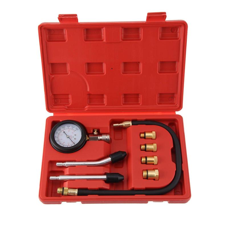 GoDyna Compression Tester Petrol Engine Compression Test Kit Automotive Petrol Pressure Gauge Diagnostic Tool with Plastic Case for Vehicles and Motorcycles 4