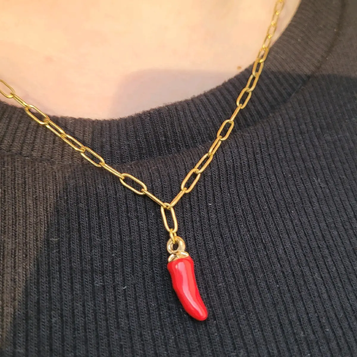 Red Chilli Pepper Charm Stainless Steel Necklace