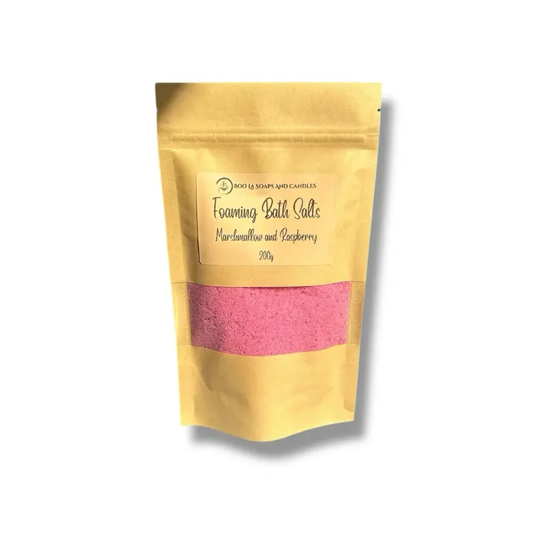 Marshmallow and raspberry foaming bath salts