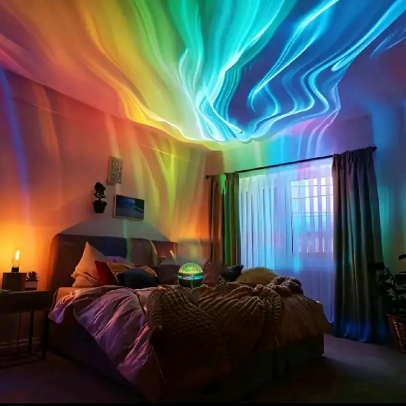 USB Powered Aurora Projector Night Light, 7 Color Changing LED Projector Lamp with Remote Control, Decorative Light for Bedroom, Living Room, Party 2