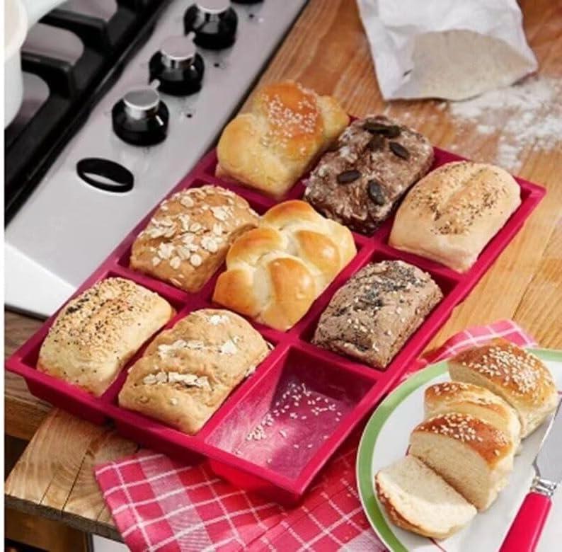 Silicone Mini Loaf Pan, 2PCS 9-Cavities Mini Loaf Mould, Mini Bread Pan, Bread Baking Mold, Soap Moulds, Baking Tray for Mini Bread, Toast, Brownie, Cornbread, Cheesecake, Meatloaf 3
