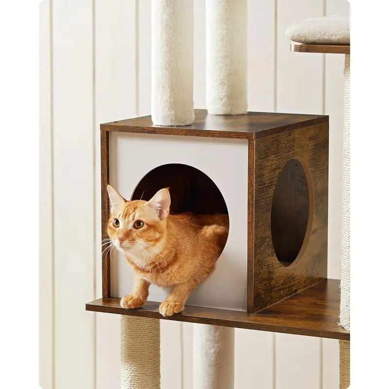 Woodywonders Cat Tree, 65-Inch Modern Cat Tower for Indoor Cats, Multi-Level Cat Condo with 5 Scratching Posts, Perch, Washable Removable Cushions, Cat Furniture, Rustic Brown UPCT166X01 6
