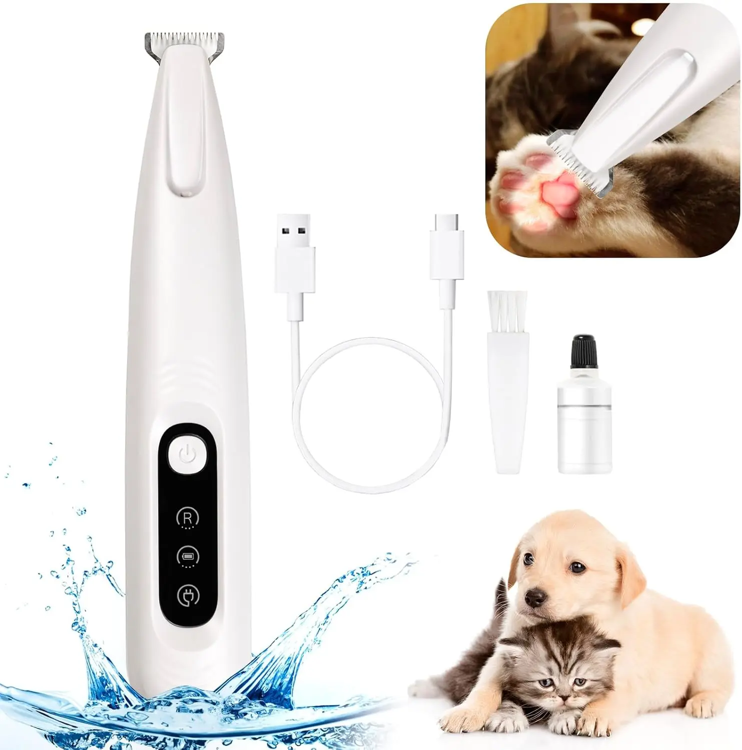 Pet Paw Trimmer – Waterproof, Rechargeable, Low Noise Clippers with LED for Pets