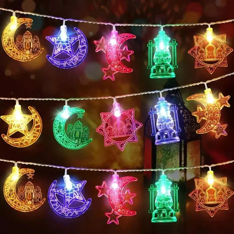 1.5/3/6M EID Mubarak LED String Lights Islam Muslim Festival Party Moon Star Castle Lantern Ramadan Home Decoration 2024 New 5