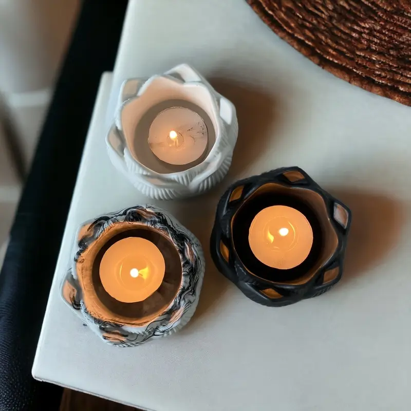 Handmade Flower Tea Light Holder Pot Home Decor Jesmonite Concrete Gift 5