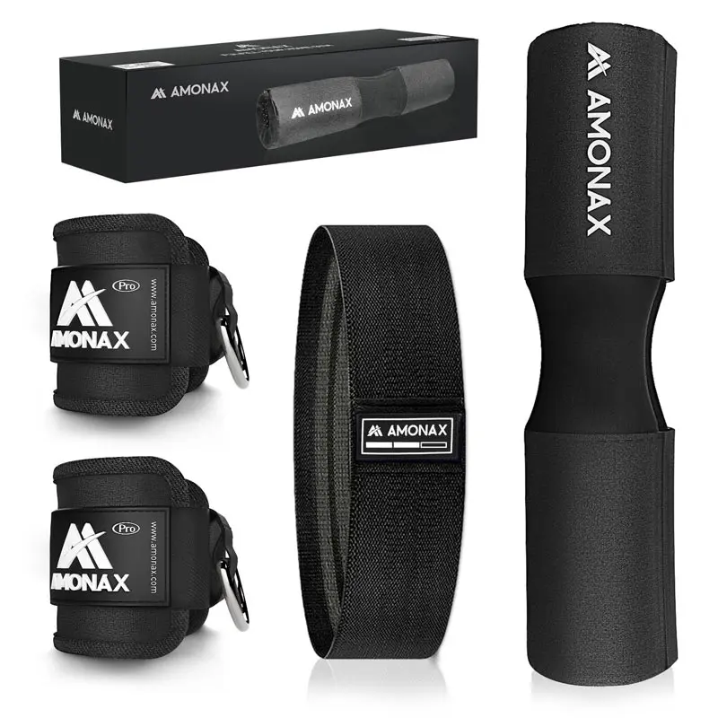 Glute Training Set Black (Barbell Pad, Fabric Resistance Band, Ankle Straps)