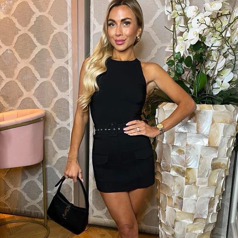 Womens Belted Dress  Playsuit Ladies Combat Cargo Pocket Sleeveless Scoop Neck Short Mini Bodycon Party Dress Comfortable Elegant Womenswear v neck plain 2