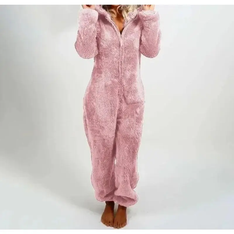 Jumpsuit Women 2024 Autumn Winter New Thickened Hooded Jumpsuit One Pieces Elegant Overalls for Women Full Length for Women Womenswear Underwear 3