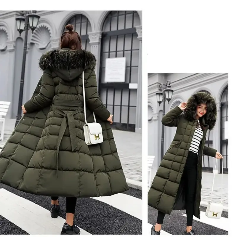 Long Down Cotton Parkas Coat Female New Winter Over Knee Loose Large Fur Collar Hooded Warm Thick Parkas Women  Padded Overcoat 8