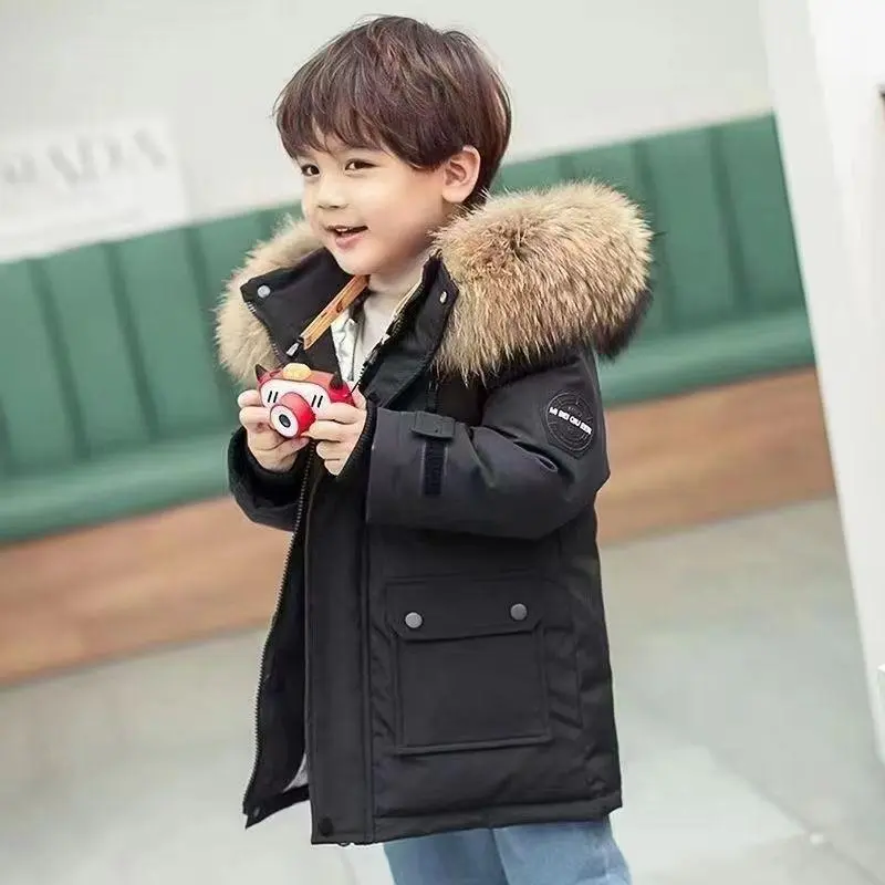 5 6 8 10 12 Years Winter Boys Jacket Thicken Keep Warm Fashion Fur Collar Kids Jacket Hooded Zipper Children Outerwear Clothing 3