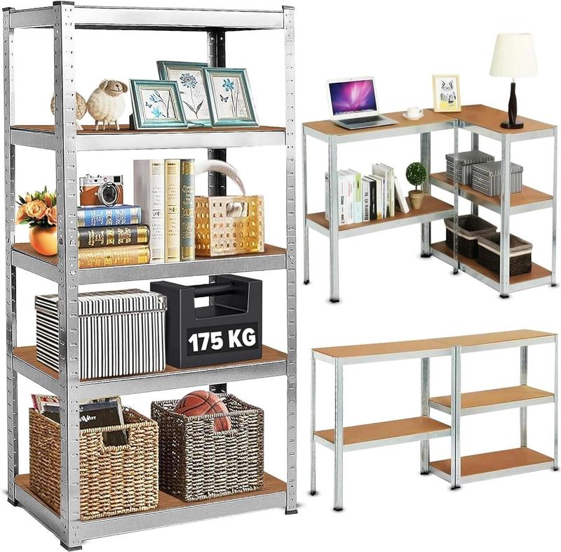 Heavy Duty 5-Tier Metal Storage Shelving Unit – Adjustable Steel Rack with MDF Shelves for Garage, Utility Room, Warehouse | 175kg Load per Shelf | 150x70x30 cm Organiser Rubber Household Smooth 1