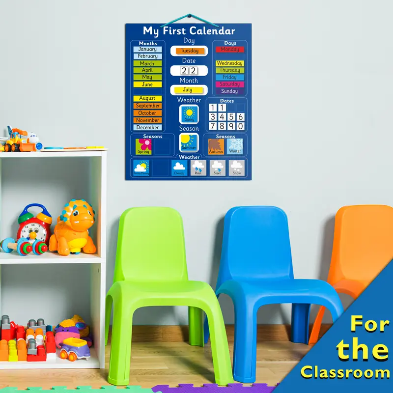 Interactive Children's Magnetic Learning Calendar - Blue- Fun Educational Tool for Time, Seasons, and Weather Awareness - 40x32 cm with Easy Hang Loop 5