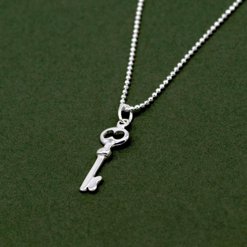Genuine 925 Sterling Silver Key Pendant Necklace Ball Bead Chain 14"-24" 1