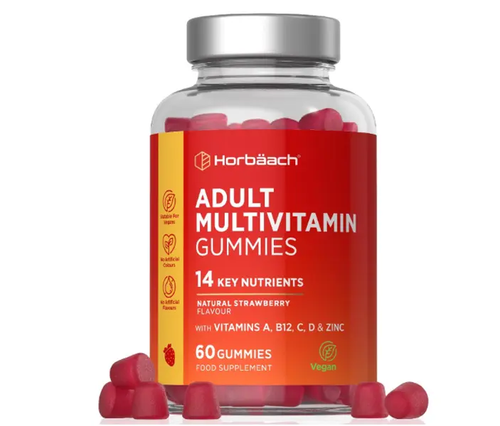 Adult Multivitamin Gummies - 60 Count - Natural Strawberry Flavour - Vegan Supplement for Men & Women - Dietary, Healthcare