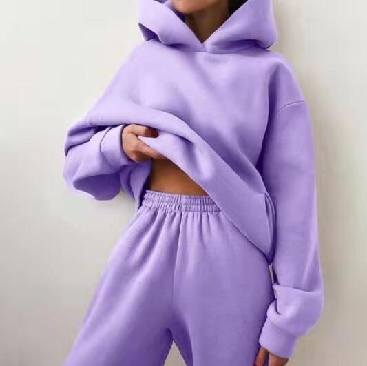 Women's Tracksuit Autumn Plus Fleece Sweatshirts Two Piece Set Casual Oversized Solid Female Sports Hoodie Suit Long Pant Sets Womenswear  Comfort Long Sleeve Minimalist Basic Overalls 3