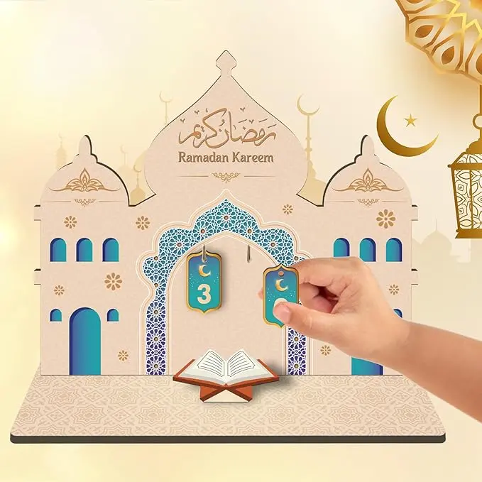 Ramadan Advent Calendar, Ramadan Countdown Calendar for Kids, Wooden Ramadan Calendar Ornaments Decorations for Home, 30 Day Islamic Advent Calendar Ramadan Eid Decorations 3