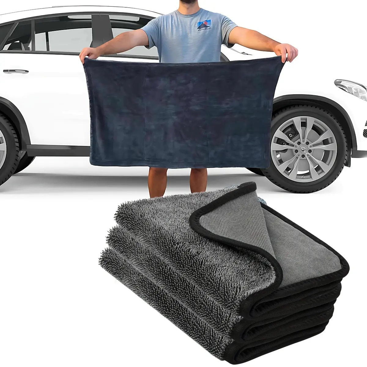 1pc UltraSoft Microfiber Car Drying Towel - Double-Twist Pile, Super Absorbent, Lightweight, Low Linting, Scratch-Free, Washable up to 120 Times for Vehicle External Maintenance