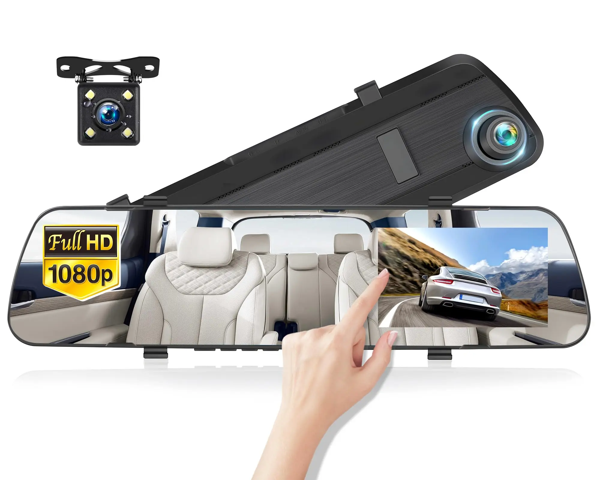 Mirror Dash Cam 4 Inch Rear View Mirror 1080P Front and Rear View Dual Cameras,Motion Detection,Super Night Vision,Parking Assistance,Loop Recording,24H Parking Monitor, Waterproof Backup Camera