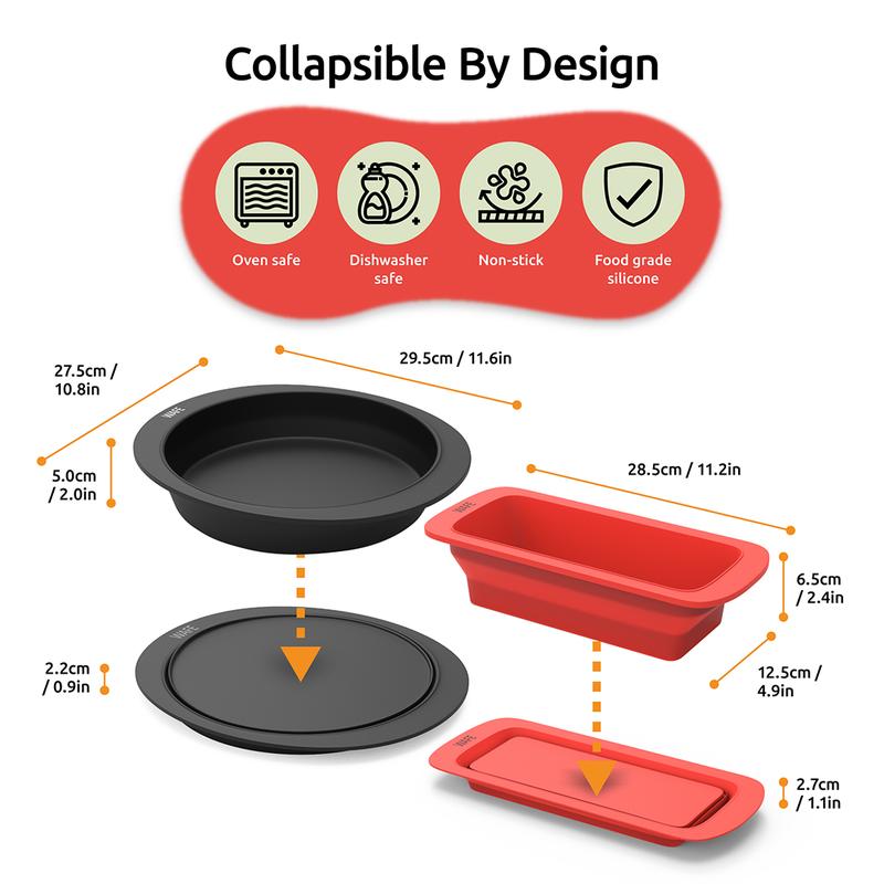 2 Pack WAFE Collapsible BakeMate Round Cake Loaf Bakeware Tin Silicone Desserts 3