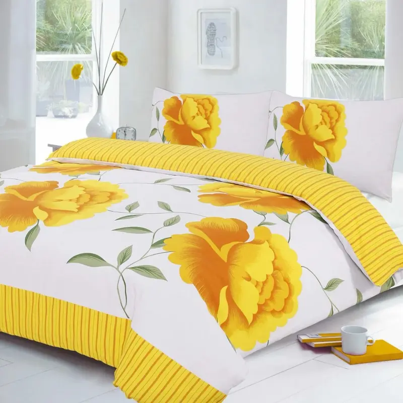 Luxury Duvet Cover Set with Pillowcases - Quilt Cover Set with Matching Pillowcases - Floral Flower Geometric Pattern Traditional Modern Cosy Stripes Blocks Printed PolyCotton Rich Duvet Cover Complete Bedding Set Single Double King Super King Bed Size 6