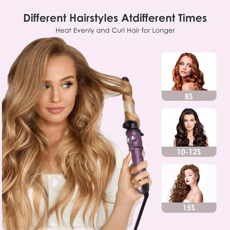 [48H Delivery] Automatic Rotating Hair Curler -28mm Curling Tongs -360° Rotating Curling Iron & Hair Curling Wand -Intelligent Reheat 100-220°C - Automatic Hair Curlers for Lasting Curls & Beach Waver -Comfort Spiral styling iron - Automatic Curling Iron 1