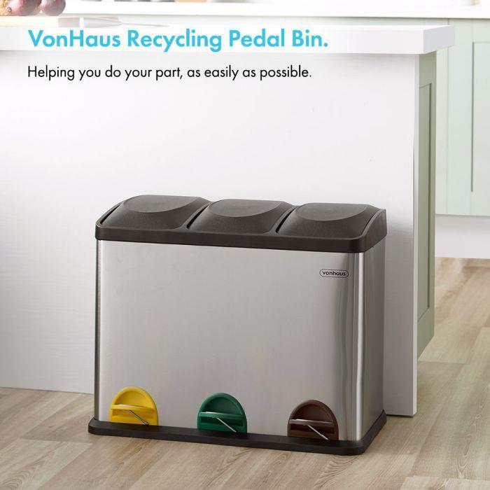 VonHaus 45L Stainless Steel Recycling Bin for Household Use【UK SELLER】 2