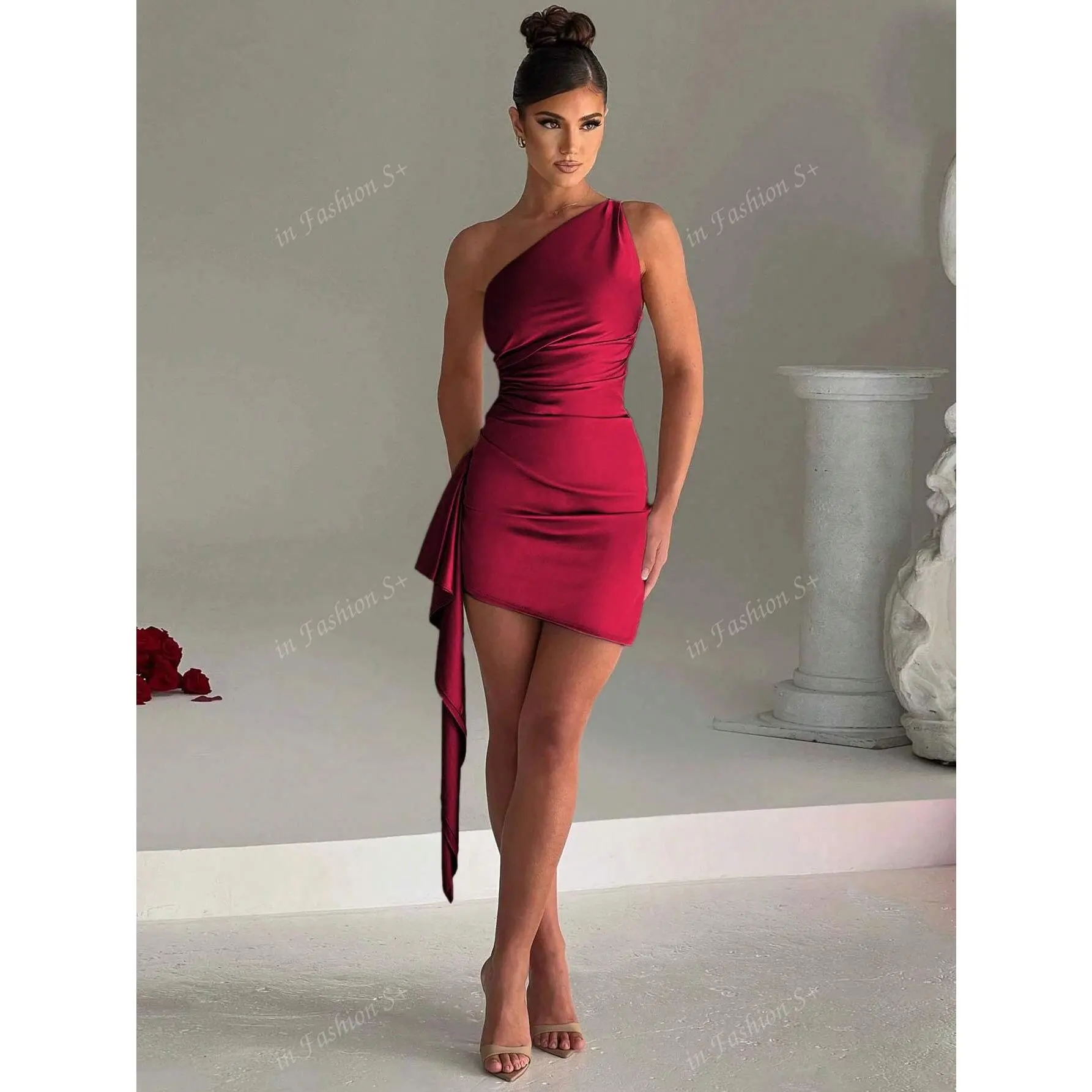 1pc sexy backless ruffle trim bodycon dress strapless sleepveless for bar party holiday fashion slim fit Fabric Formal