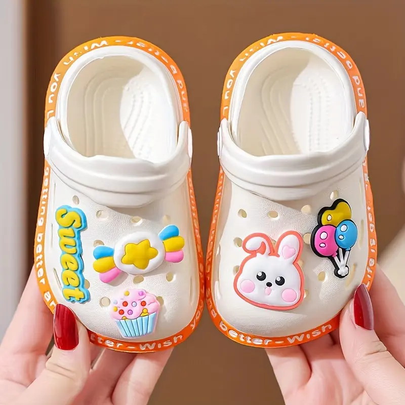Casual Breathable Clogs With Cute Cartoon Charms For Girls, Quick Drying Lightweight Anti Slip Clogs For Indoor Outdoor Shower Beach Pool, All Seasons
