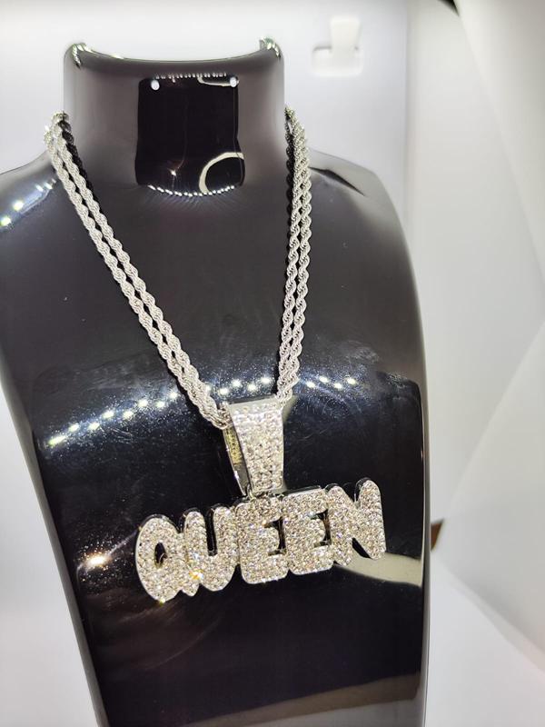 Brand New Iced Out QUEEN Pendant and Chain 3