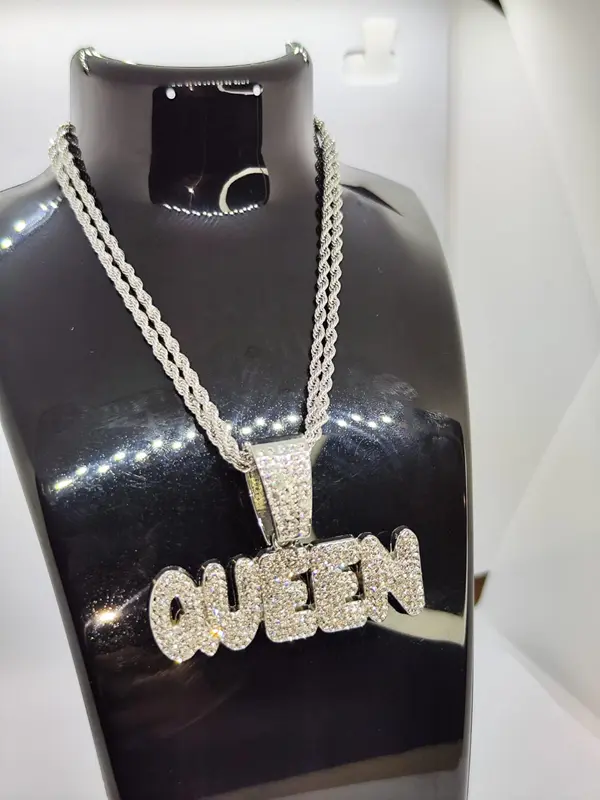 Brand New Iced Out QUEEN Pendant and Chain 3