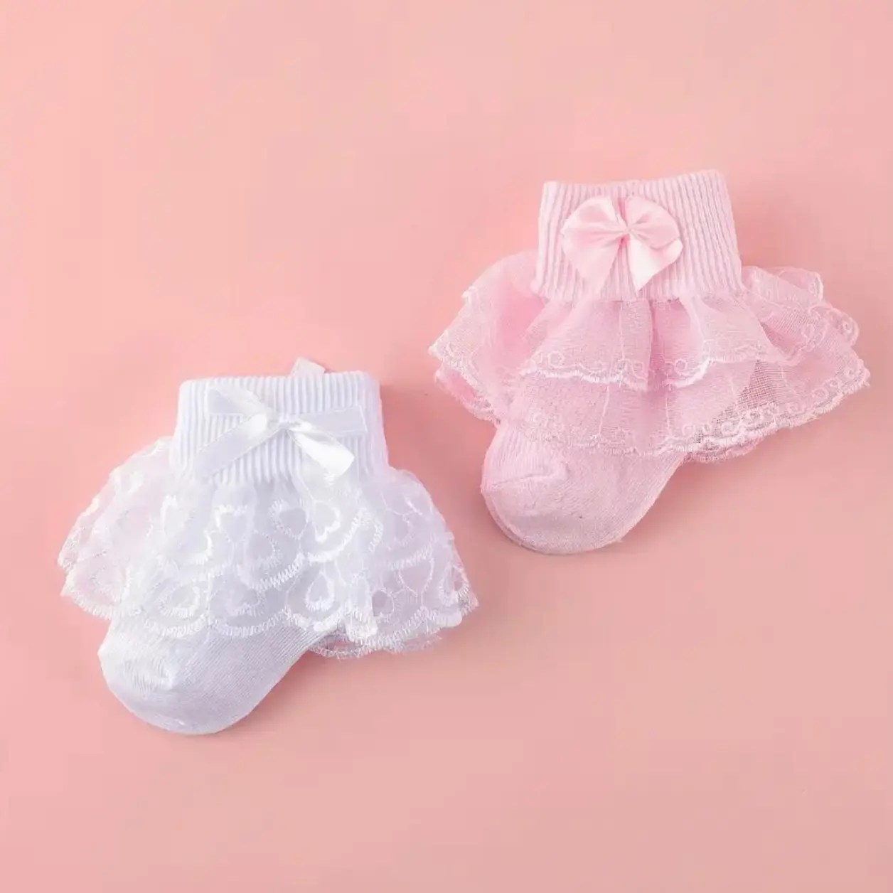 Baby girl knit lace trim cotton socks 0-1 year