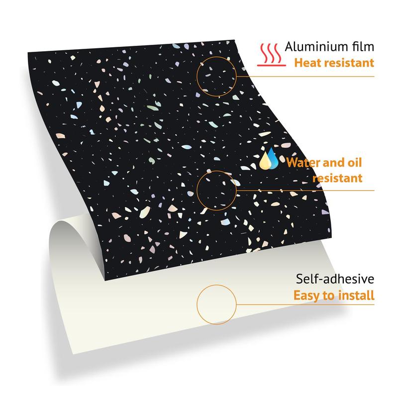 WALPLUS Tile Stickers Metallic Peel and Stick Backsplash Kitchen Backsplash Tiles Self Adhesive Water Resistance Heat Resistance Terrazzo Holographic Glitter Black Wall Tile Sticker Set 24pcs 2.3 Inch 5