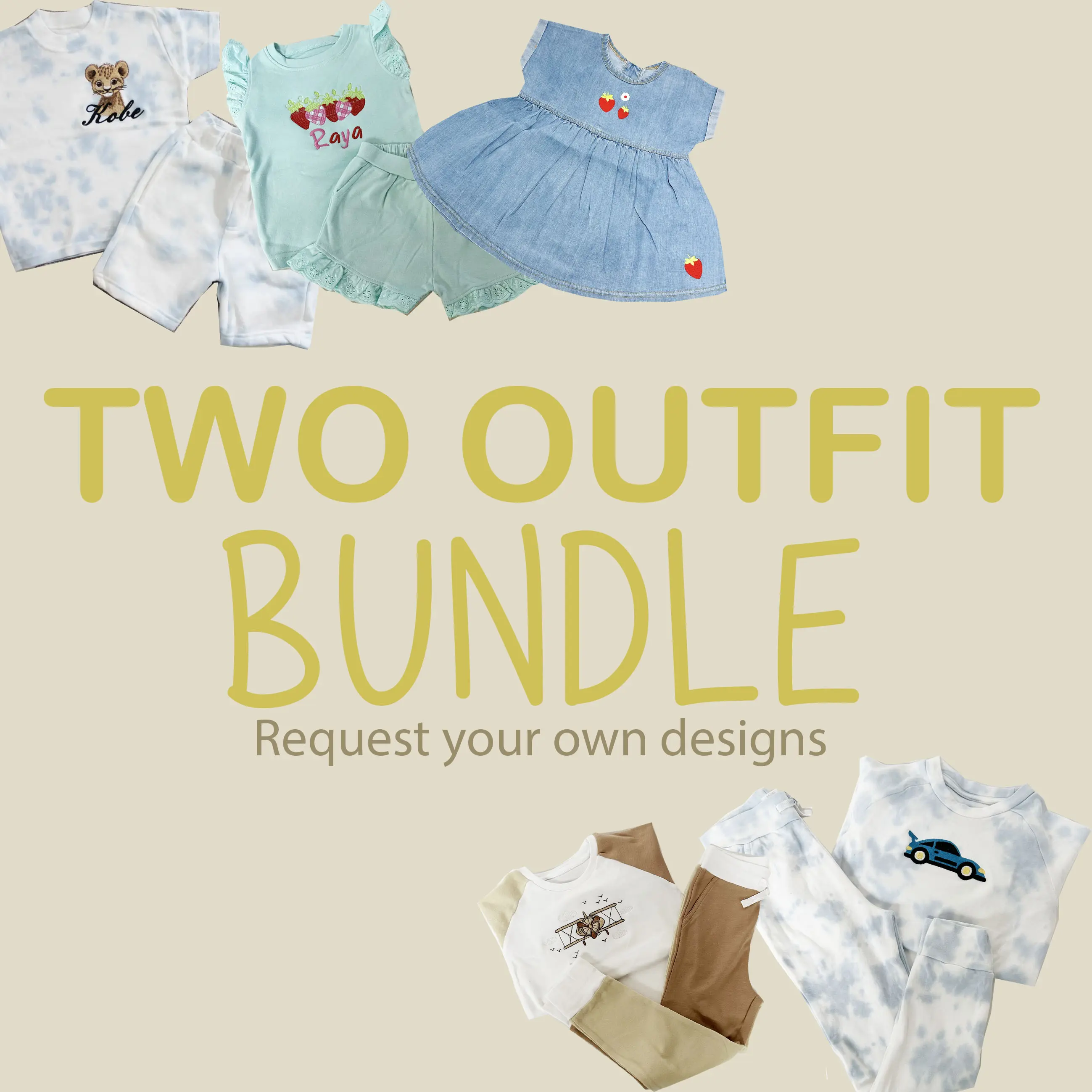 2 Outfits Embroidered Children's Personalised Baby & Toddler Bundle