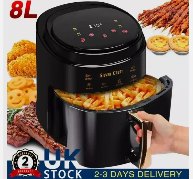 Air Fryers 8L,1400W Compact Air Fryers with Digital Touch Display & 6 Presets, Rapid Air Circulation, Nonstick, Oil Free Healthy Cooking (Black) 8 lair