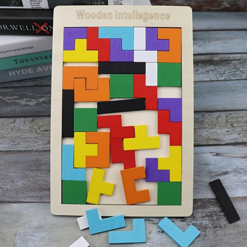 Product Introduction of Wooden Blocks Puzzle Brain Teasers Toy Tangram Jigsaw Intelligence Colorful 3D Russian Blocks Game STEM Educational Gift, Halloween, Christmas Gift, Thanksgiving Day Gift 3