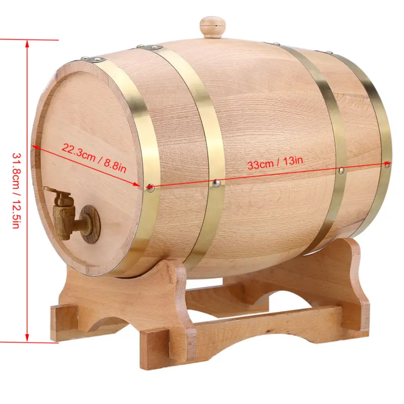 10L Oak Timber Wine Barrel Beer Whiskey Rum Dispenser Wooden Keg with Small Tapn 1