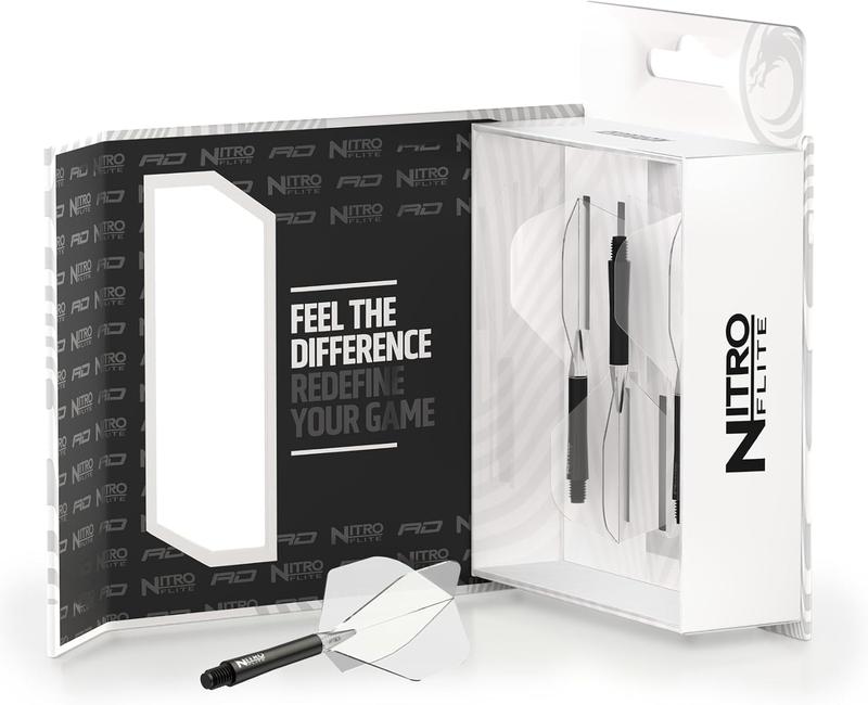 Nitro Flite Integrated Flight & Shaft System–No.2 Shape and Design-Available in Short, Intermediate & Medium - White, Black, Blue, Yellow & Clear - Professional Darts Accessories 1
