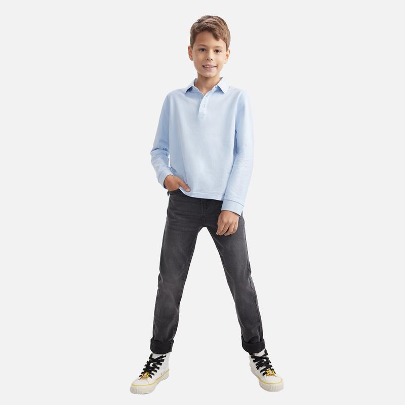 Boys School Polo Shirt Childrens Plain Long Sleeve 7-12 Years | Blue | SALE 1